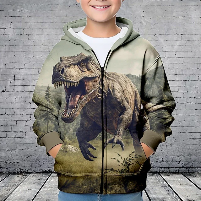 Hoodies Animal Dinosaurs 3D Printed Zipper Sweatshirts Boys Girls Sweatshirts Children Fashion Long Sleeve Oversized Hoodie Coat