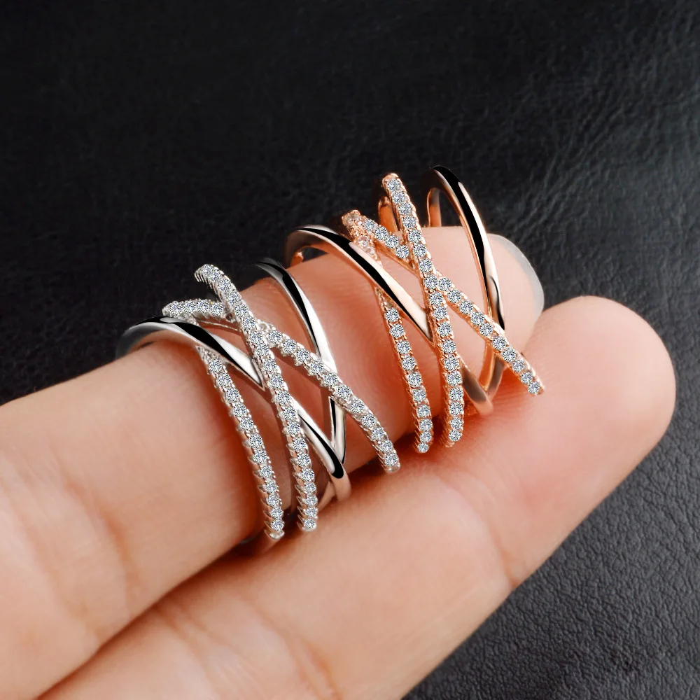 

Ring Double-layer Line Zircon Simple Silver color Gold Color Ring Rings For Women Anel Silver plated Jewelry Jewellery Gift