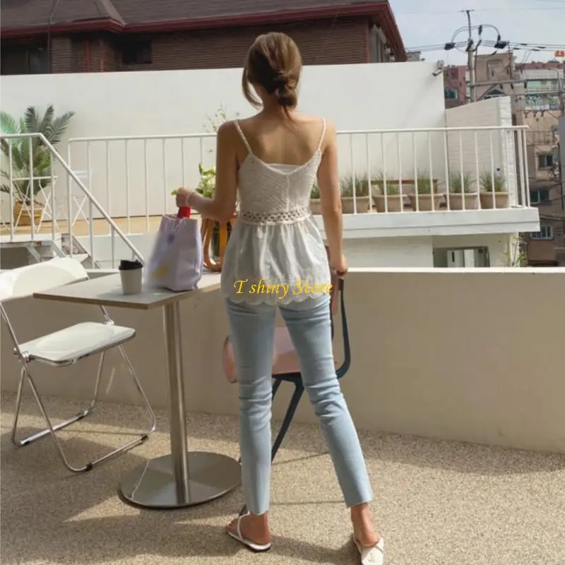 

N58F Women Beach Camisole V-Neck Hollow Crochet Embroidery for Tank T