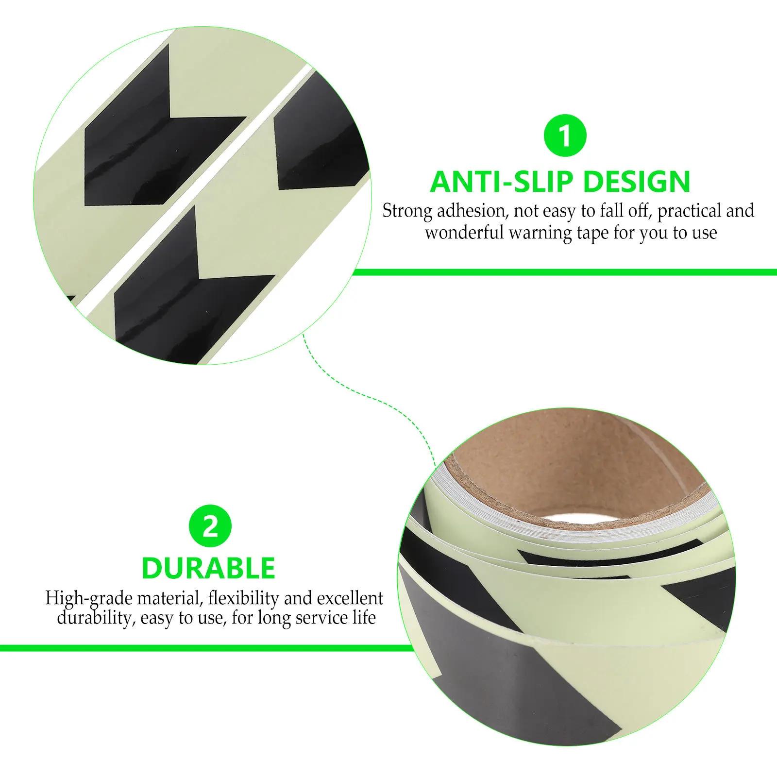 1 rollo de cinta que brilla en la oscuridad, indicación de direcciones luminosas, camino de escalera, flecha de navegación, guía de seguridad fluorescente para interiores