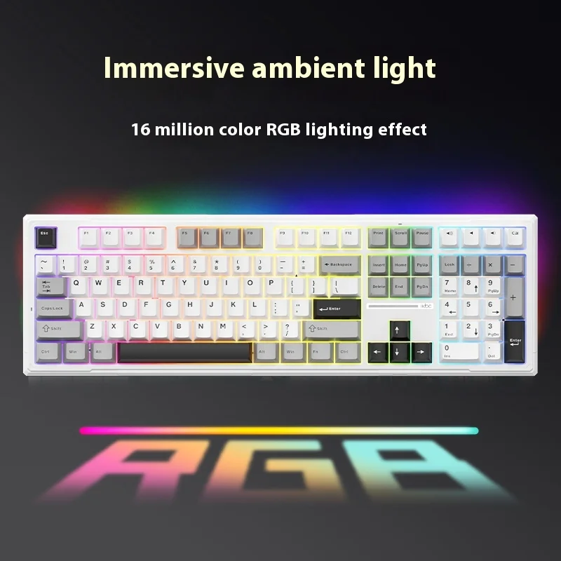 

IKBC K108 Беспроводная механическая игровая клавиатура RGB 3-режимная Bluetooth 2,4G Прокладка Строка Игровые аксессуары для FPS в подарок