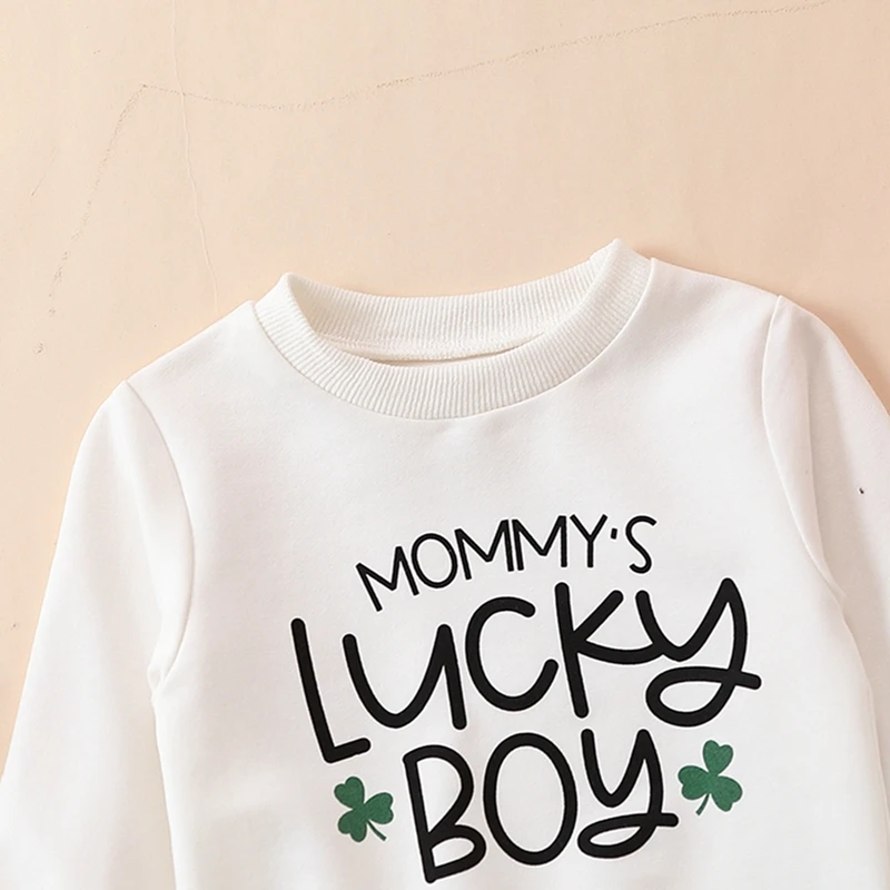 

Baby Irish Festival Outfits Shamrock Letter Print Long Sleeve Sweatshirt with Solid Color Pants