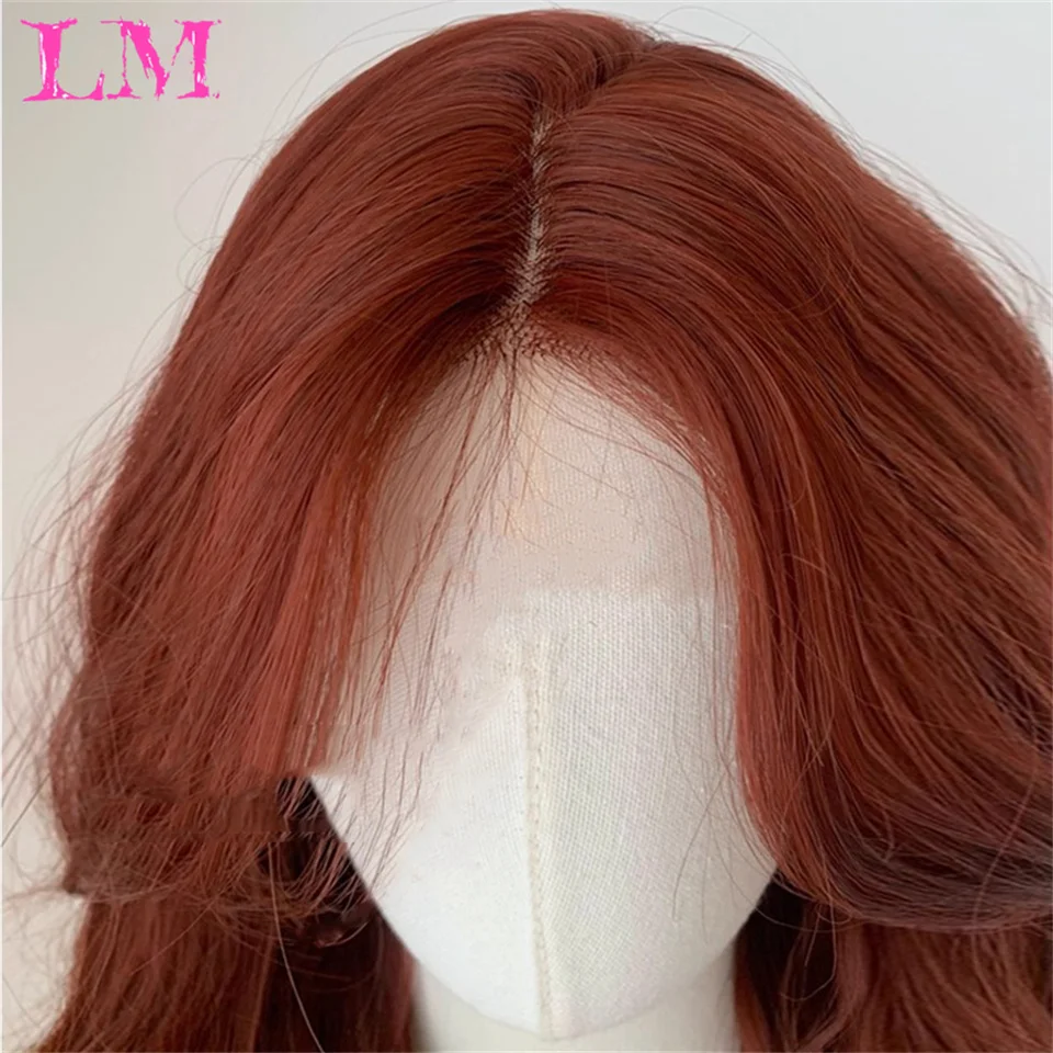 Parrucca ondulata arancione Ombre in pizzo lungo sintetico LM per donna Parte centrale riccia Fibra resistente al calore dall'aspetto naturale per tutti i giorni