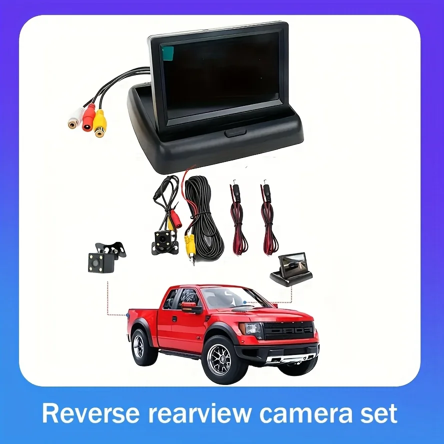10.92cm Foldable Rearview Camera Display for Cars -, Dustproof 12V Camera Set with 480p Resolution, Easy Installation
