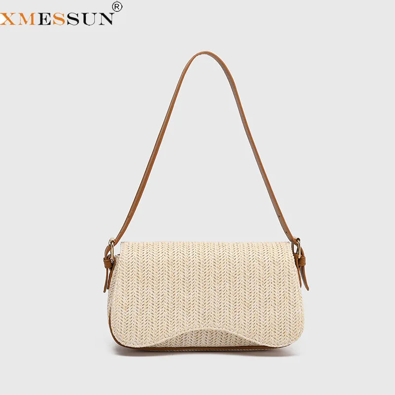 

XMESSUN New Trendy Straw Woven Shoulder Bag for Women,Summer Weave Underarm Bag Fashion Design Female Casual Beach Vacation Bag