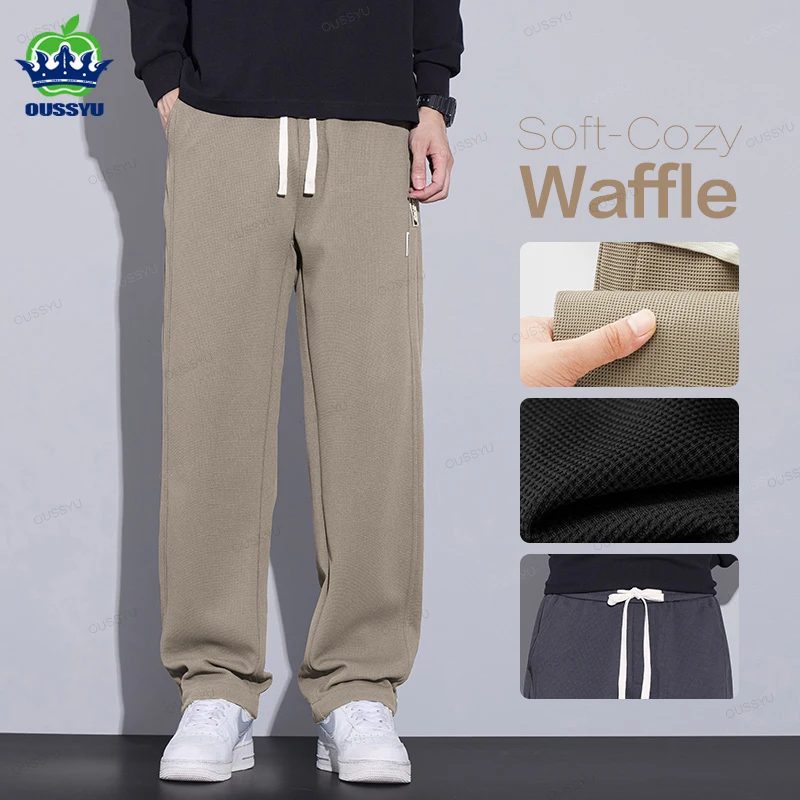 Autumn Winter Waffle Pattern Casual Pants Men Classic Elastic Waist Thick Outdoors Khaki Grey Sports Trousers Male M-4XL Gift