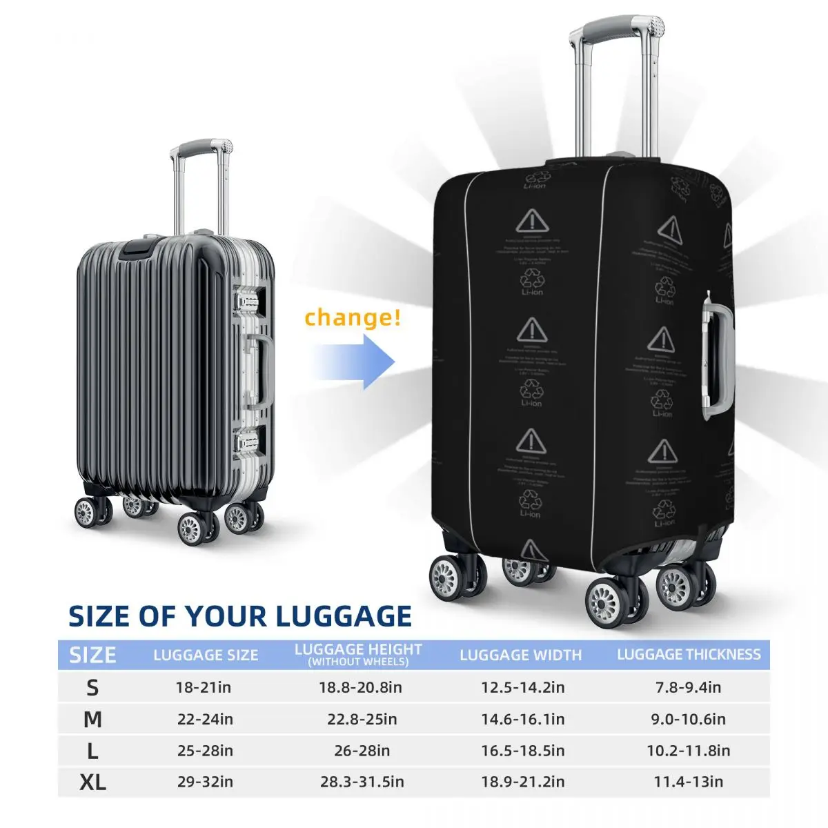 Bulging Lithium Ion Battery Warning Suitcase Cover Protection Elastic Travel Luggage Protector Covers for 18-32 Inch