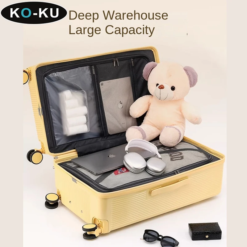 KO-KU Front Opening Luggage Female 2024 New Large Size Trolley Case 26 Inch Universal Wheel Suitcase 20\'\'Password Boarding Box