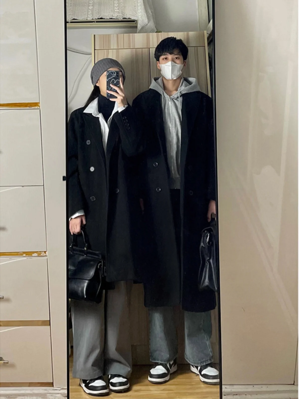 

Men's Mid-Length Woolen Coat Korean Style Winter Windbreaker New Year Couple's Outfit Polyester Fiber Standard Fit Business C...