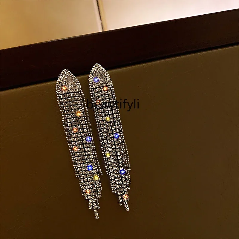 lt Korean long fringed earrings, new light luxury temperament 925 Tremella earrings.