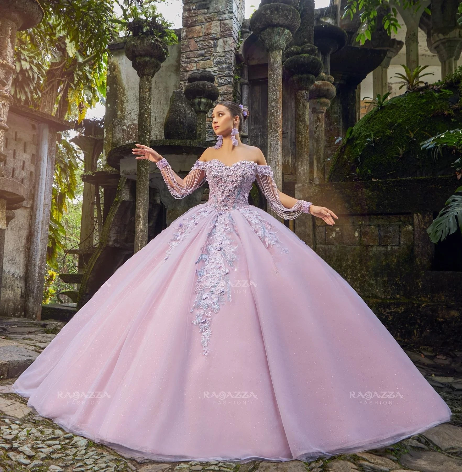 Vestido de baile de quinceañera, Charro Lila, hombros descubiertos, apliques de perlas, dulce mexicano, 16, 15 años