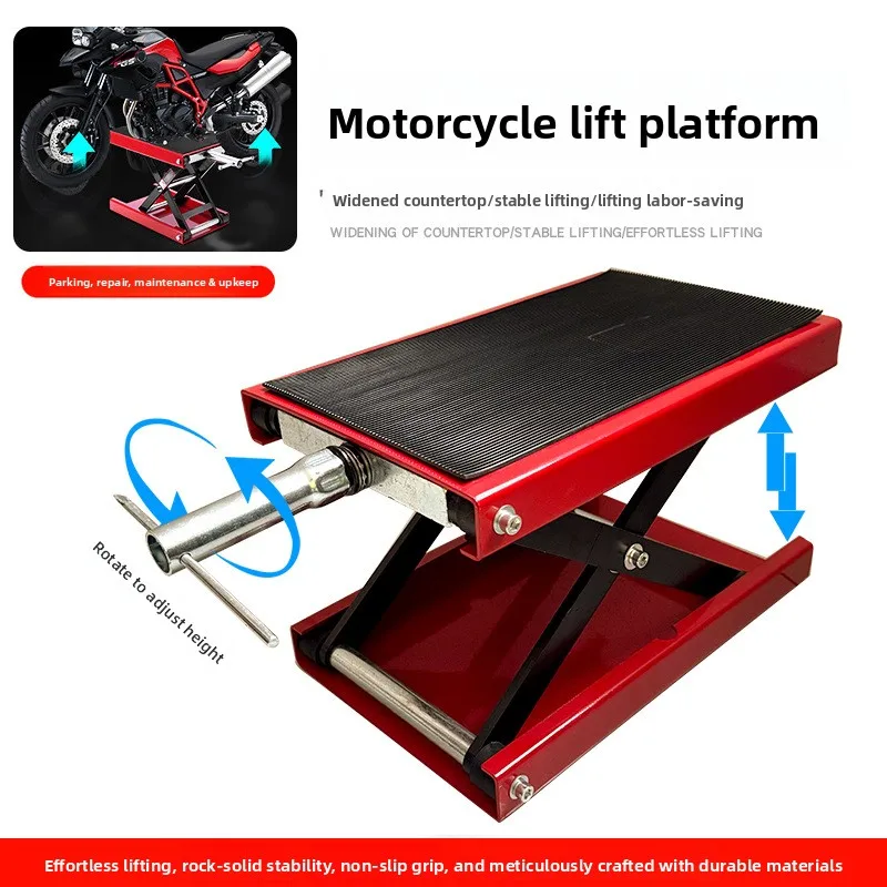 Motorcycle Lifting Platform Steel Repair Stand Jack Hoist Workshop Garage Maintenance Bench Adjustable Scooter Support Rack