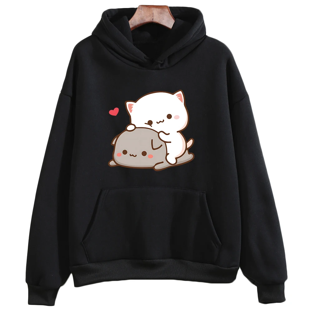 Mochi Peach e Goma Hoodie para homens e mulheres, moletom bonito gato, pulôveres Kawaii Cartoon, moletom estético Harajuku, moda