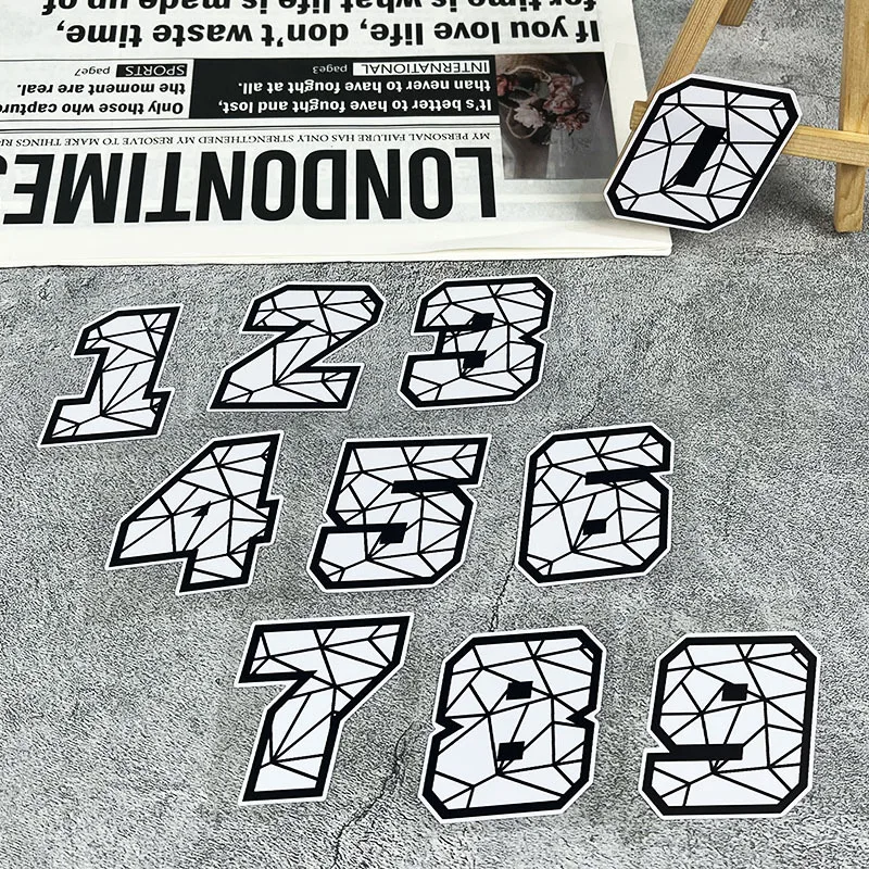 2pcs Geometric Number Stickers Waterproof Vinyl for Motorcycle Helmet Tank Fairing