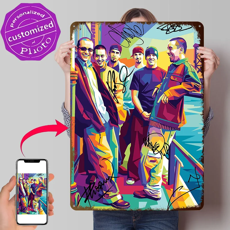 Linkin-Park Group Portrait 3D Texture Printed Poster Custom Vintage Metal Tin Plate Sign for Wall Art House Decor Room Man Cave