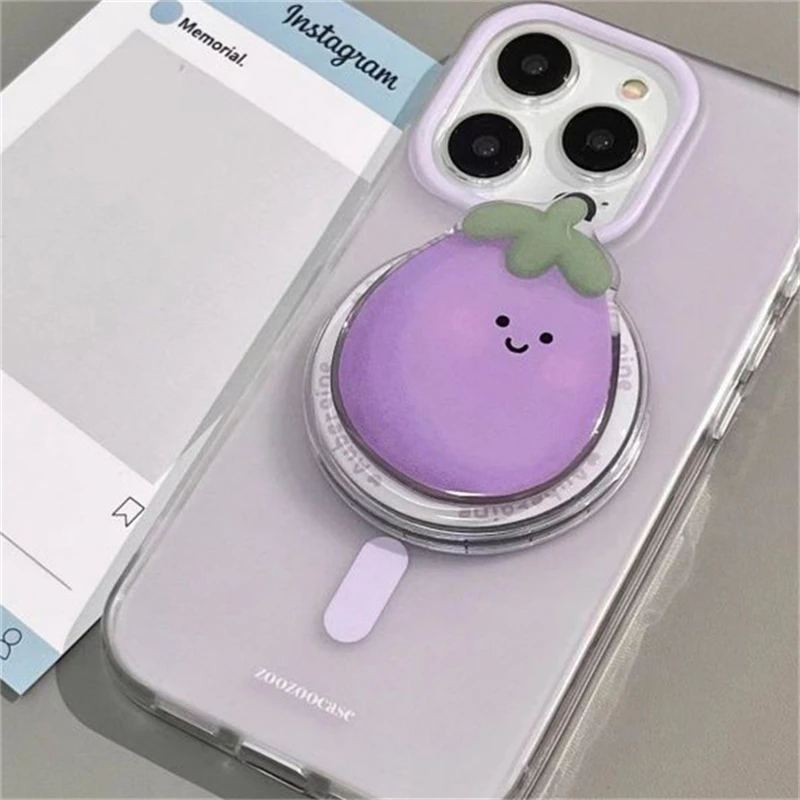 귀여운 3D 포도 가지 마그네틱 거치대 그립톡 휴대폰 스탠드 거치대 지지대, 아이폰 15Por 용 패드 맥세이프 스마트톡