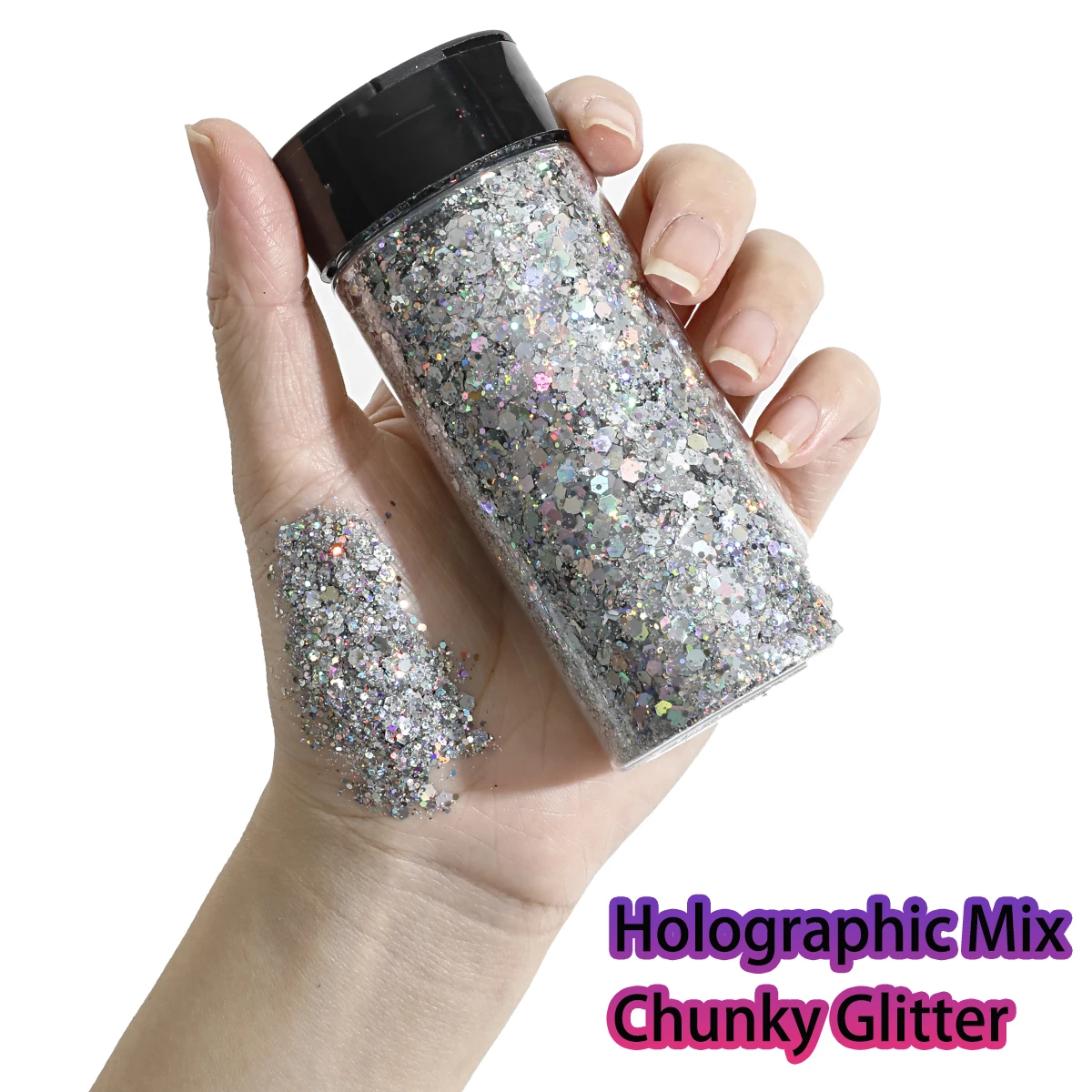 1Bottle Holographic Chunky Glitter 80g Craft Glitter Powder Mixed Chunky Fine Iridescent Nail Sequins for Nail ,Festival Decor