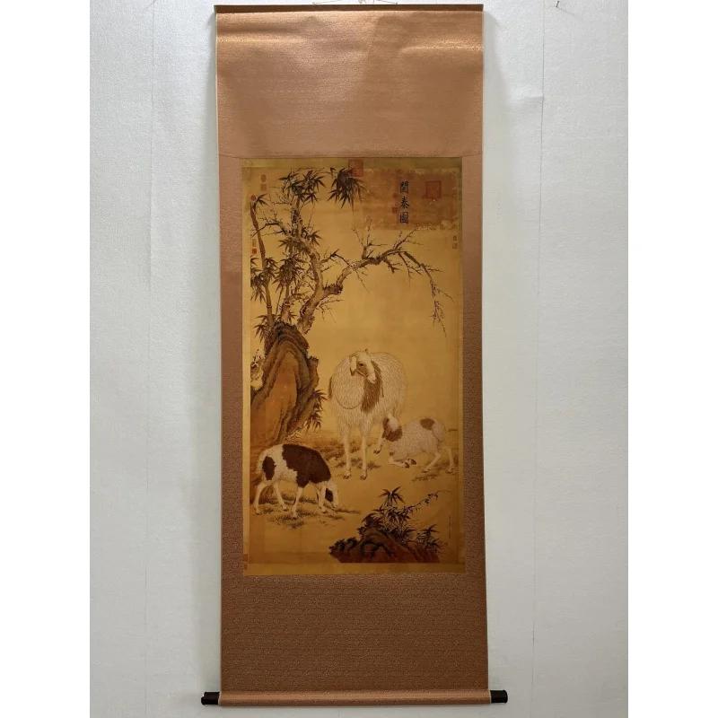 Antique Distressed Famous Celebrities Calligraphy and Painting Giuseppe Castiglione Kai Tai Tu Middle Hall Painting Study Callig