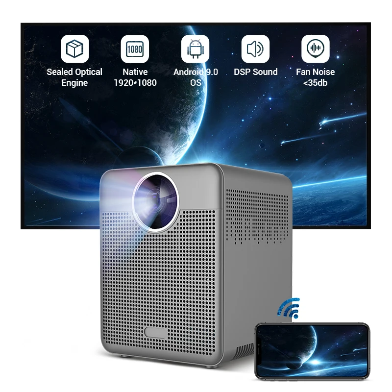 Hotack Factory Wholesale Lcd Projector Android 9.0 OS 150 Ansi Lumens Big Screen 1080p Home Theatre Smart Projector