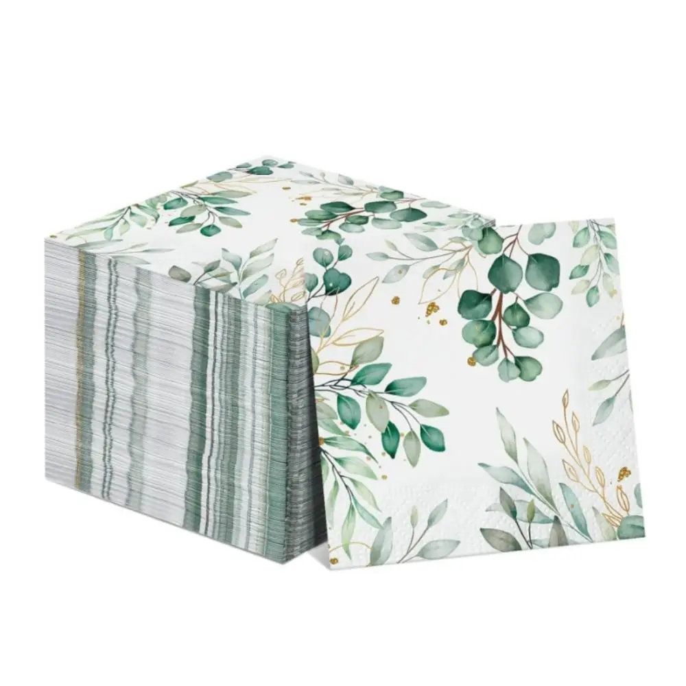 Servilletas de papel desechables con diseño de hojas de alta calidad, vajilla verde elegante para Hotel, decoración de mesa decorativa con flores para comedor