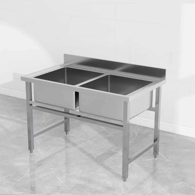 Commercial Kitchen Stainless Steel Working Table With Double Sink view 6
