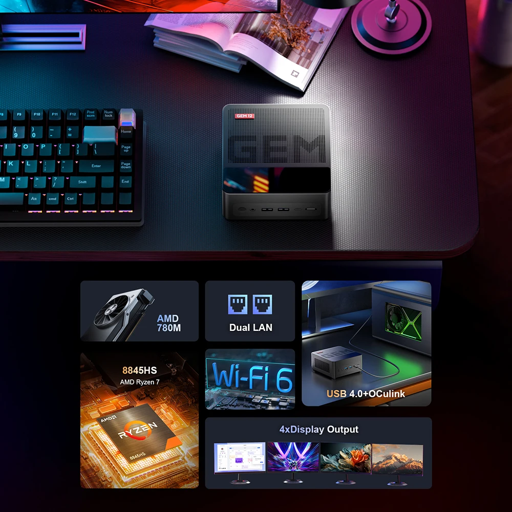 Chatreey GEM 미니 PC R7 8845HS 780M R9 6900HX 680M 게임용 데스크탑 컴퓨터(WiFi 6/블루투스 5.2/OCuiLink/HDMI/DP/USB 4.0 포함)