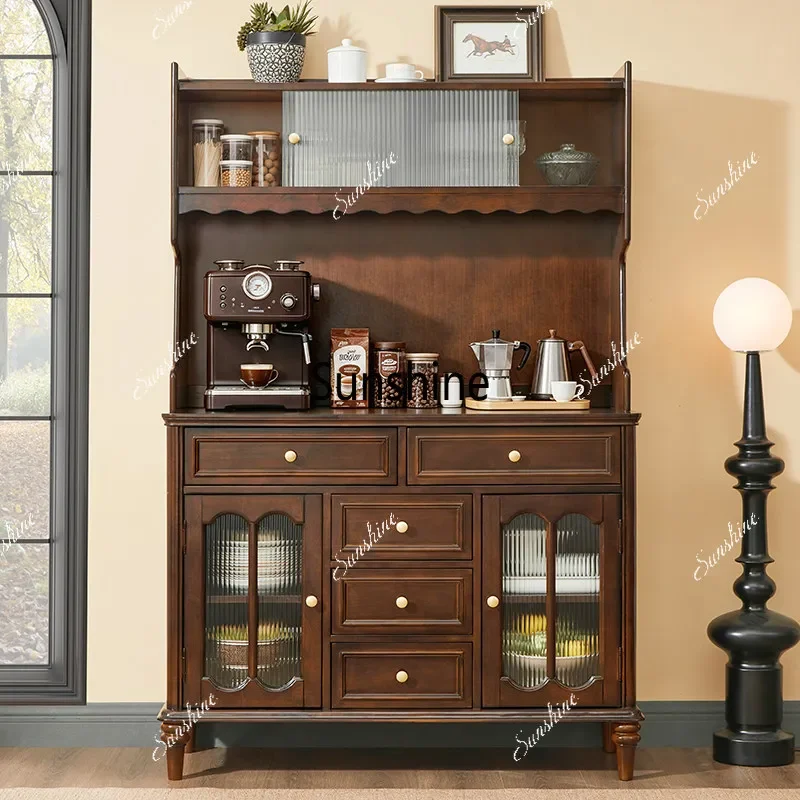 YAmerican solid wood dining side cabinet retro coffee machine living room wall bar