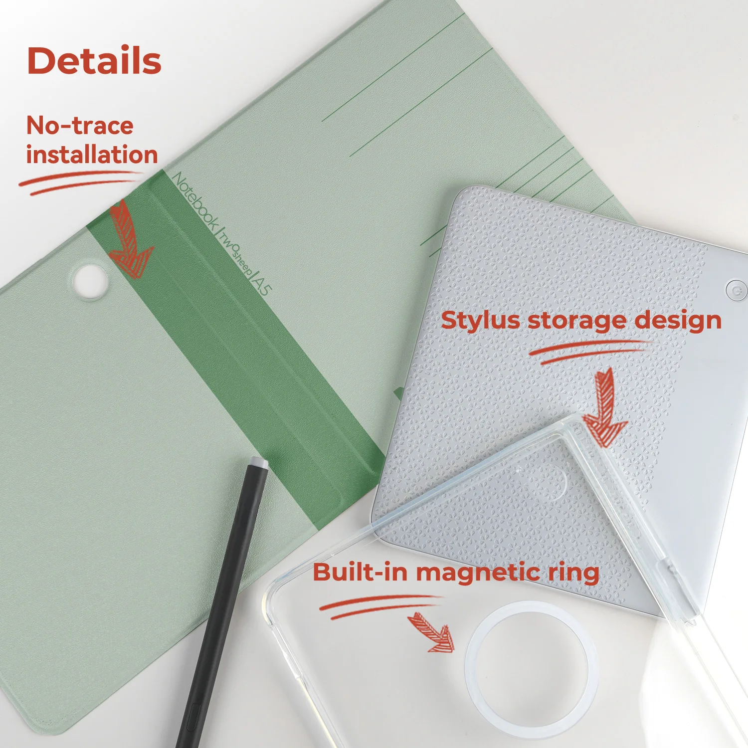 Twosheep suit for Kobo Libra Colour Kobo Libra2 Magnetic Detachable Case Cover with Stylus Slot Clear Back Auto Wake Cute Style