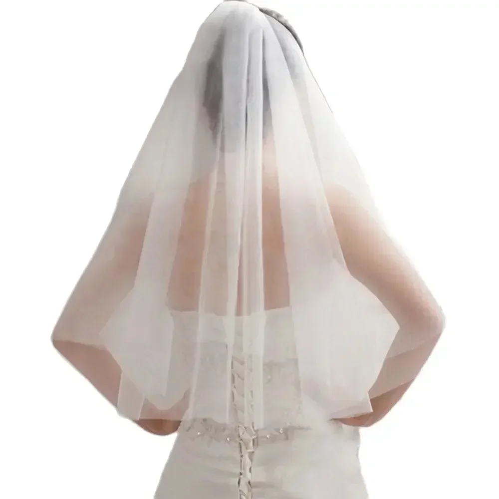 Bridal Tulle Veils Comb Two Layers Short White Wedding Veils Cheap Ivory