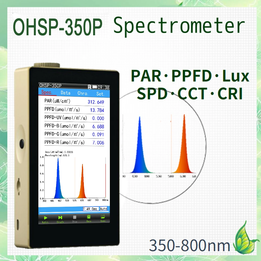 PAR METER PPFD SPECTROMETER OHSP-350P HOPOOCOLOR 350-800NM CRI LUX METER