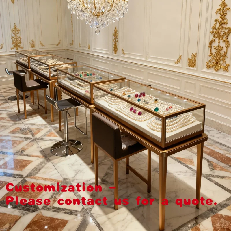

Customize.Bronze Elegant Jewelry Glass Cabinet Display Retail Store Secure Display Showcase with Lock Pearl Necklace Bou