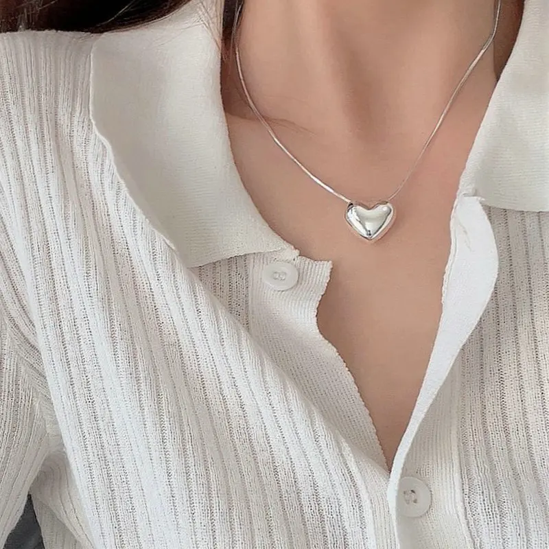 VENTFILLE 925 Sterling Silver Love Heart Necklace For Women Girl Simple Female Korean Jewelry Dropshipping Wholesale