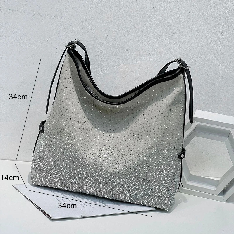 Star Silver Gradient Diamond Large Shoulder Bag Women 2022 New Light Luxury Diamond Shoulder Crossbody Tote Bags