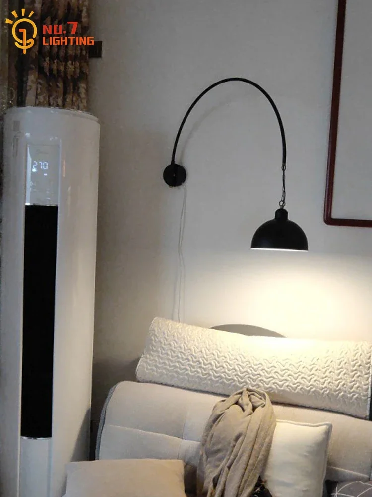 

Minimalist Industrial Rotatable Black Wall Lamp LED E27 Swing Arm Long Pole Wall Mounted Restaurant Living Room Sofas Stairs Bar