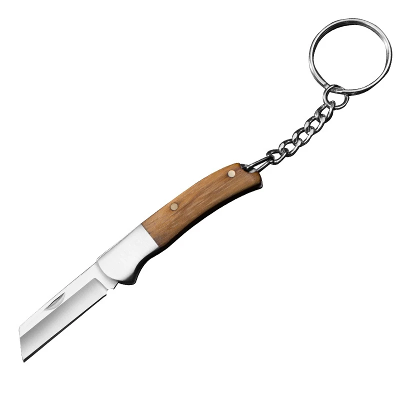 

Mini Folding Knife Keychain Stainless Steel Wood Handle Portable EDC Tool Box Cutter Express Parcel Knife Outdoor Camping Gift