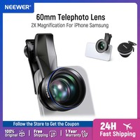 NEEWER 60mm Telephoto Lens with 17mm Thread Phone Lens Clip 67mm Filter Adapter Ring 2X Magnification for iPhone Samsung