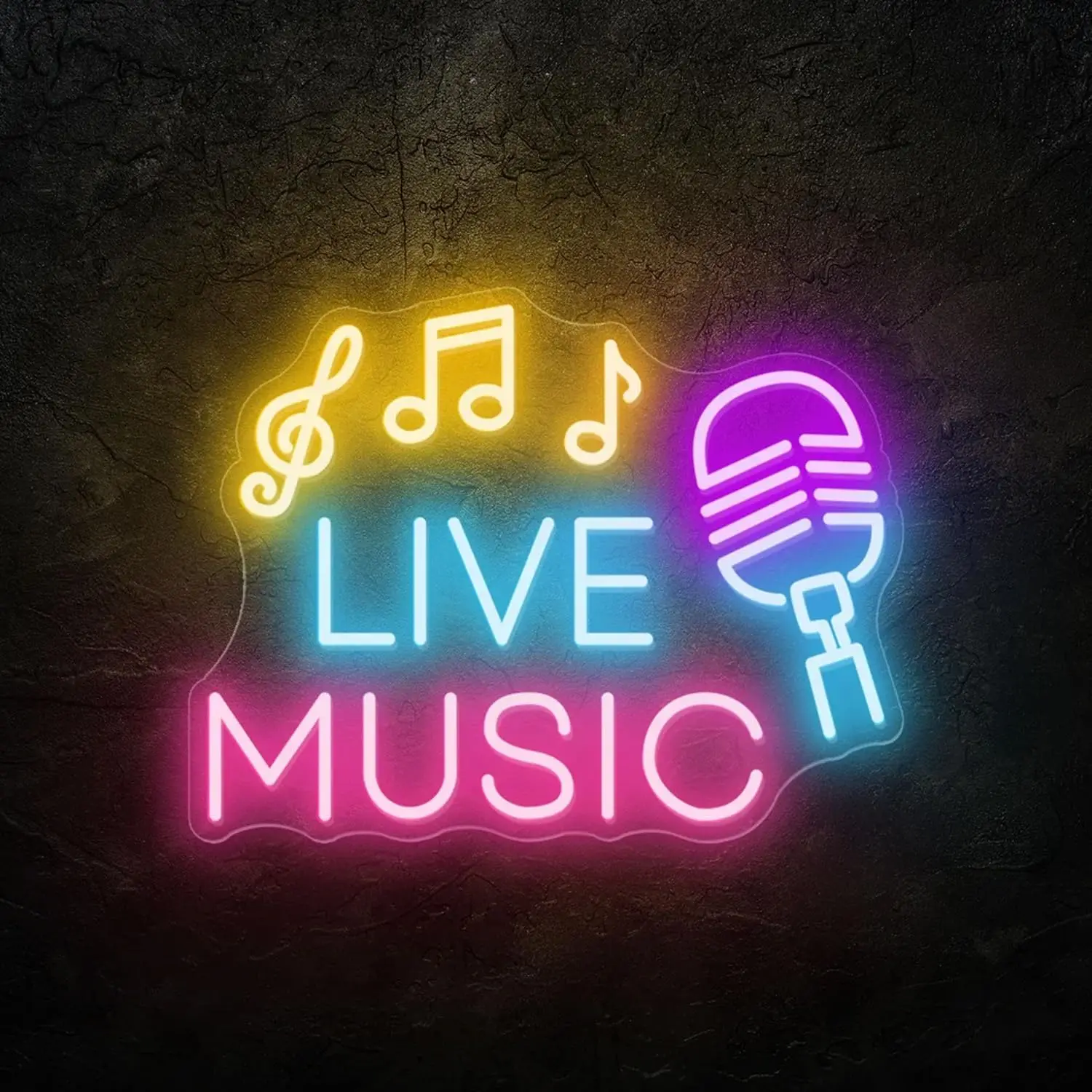 Live Music Neon Sign USB Powered LED Microphone Music Notes Wall Light for Bar Pub Party Bedroom Karaoke Business Decor Gift