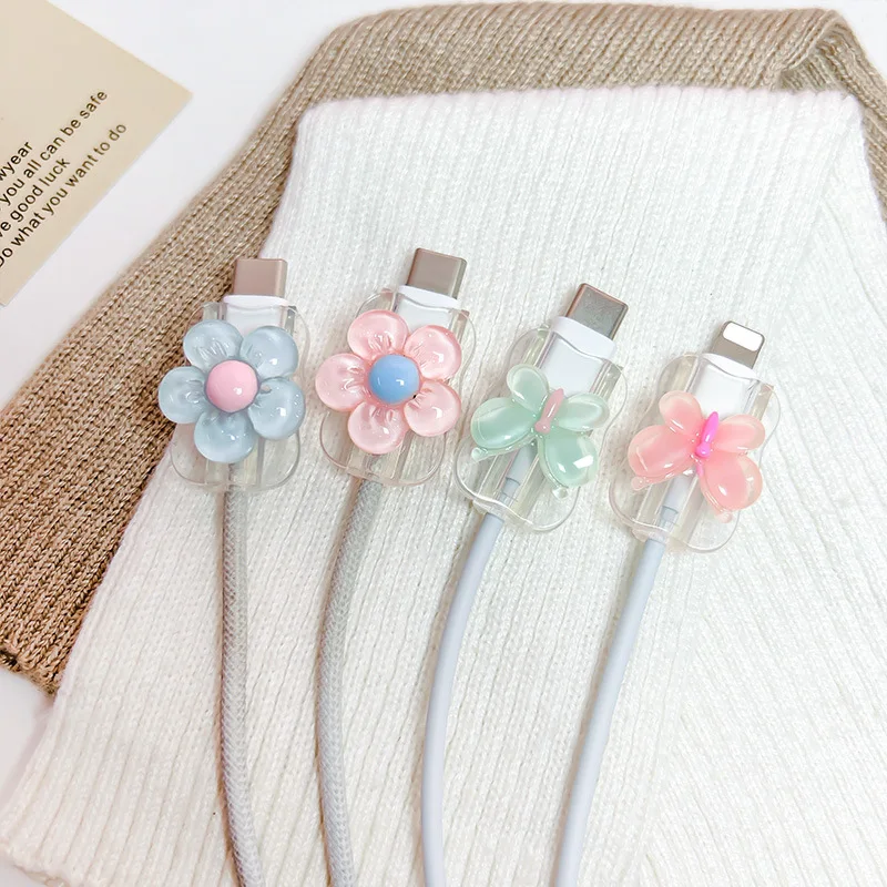 Cute Butterfly Flower Cable Protector Fashion Charger Protector Cable Winder Organizer Data Cord Protective Cover For iPhone
