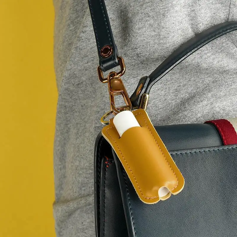 1 Stück PU-Leder Lippenstift-Schlüsselanhänger Tasche Bunter Schlüsselhalter Lippenbalsam-Etui Einfacher Schlüsselanhänger – Detail 6