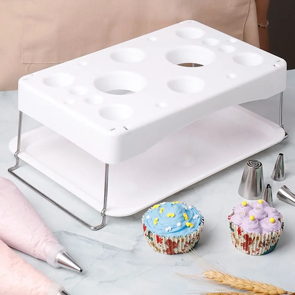 

Stainless Steel Feet Icing Bag Holder Multi Holes with Tray Piping Bag Placement Stand Foldable Large Load Bearing