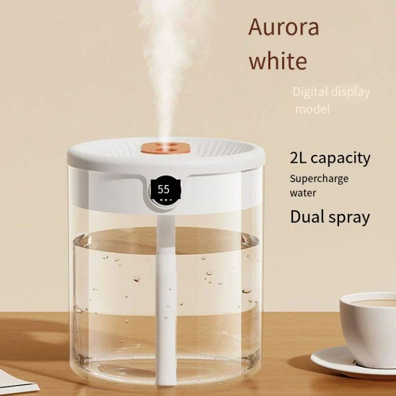 2L Double Spray Humidifier Atomizer Usb Large Capacity Home Mute Bedroom Office Night Light Digital Display Humidifier