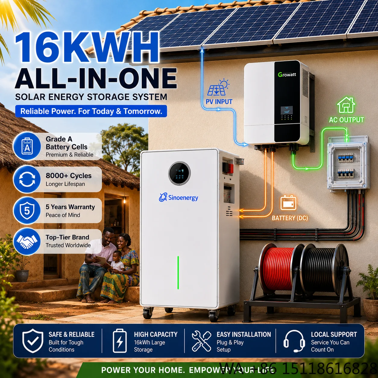 SMSEnergy Complete 16kWh Lithium Ion Solar Battery Storage System MPPT Controller Solar Panels Inverter Cables Ground Home