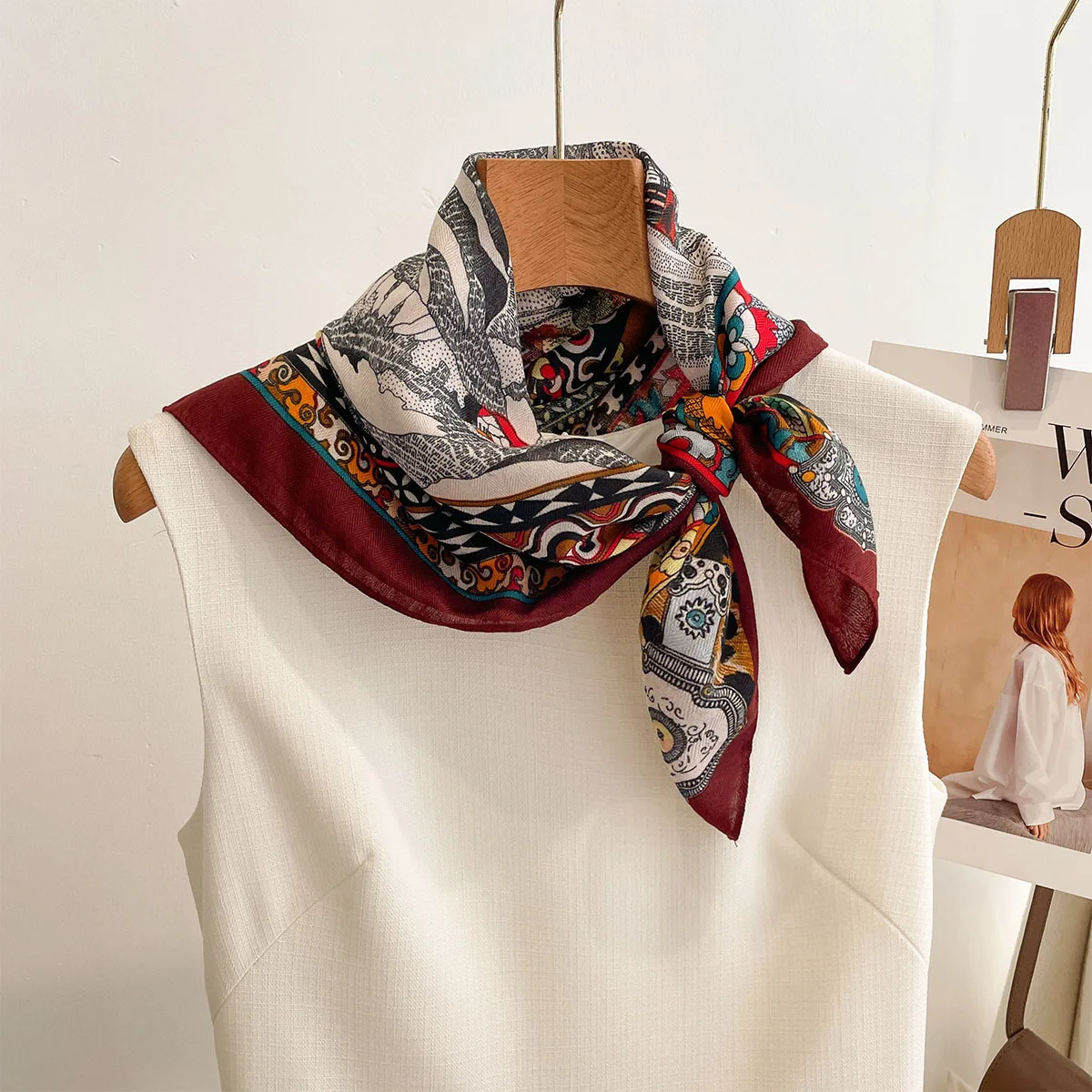 Summer Luxury Square Scarf For Women Retro Soft Satin Scarves Bandanas Elegant Hijab Neckerchief Spring Shawl Beach Wraps