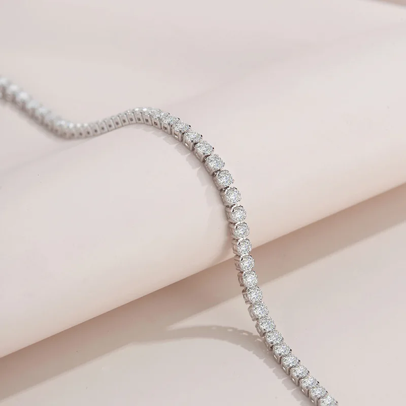 2/3mm D Color Moissanite Tennis Bracelet 925 Sterling Silver Plated White Gold Bracelet for Women Man Sparkling Party Jewelry