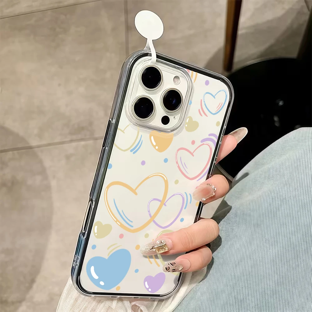 Cute Colorful Heart Phone Case For iPhone 17 16 15 Pro Max 14 13 12 11 Pro Max 17 Air 7 8 Plus XR Transparent Airbag Soft Cover view 4