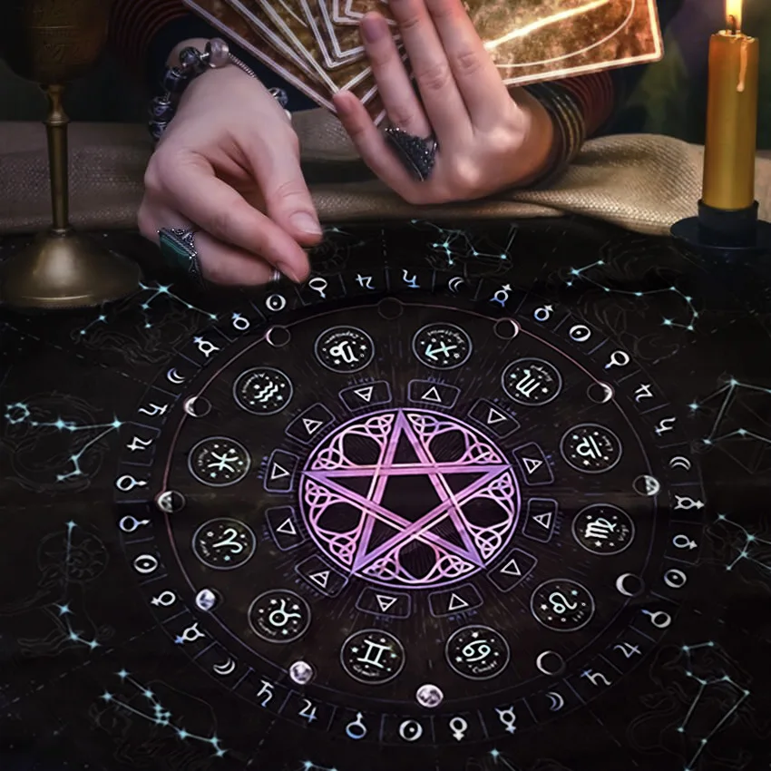 64x64cm Pentagram Twelve Constellations Tarot Mataltar Oracle Card Tablecloth Tarot Tablecloth