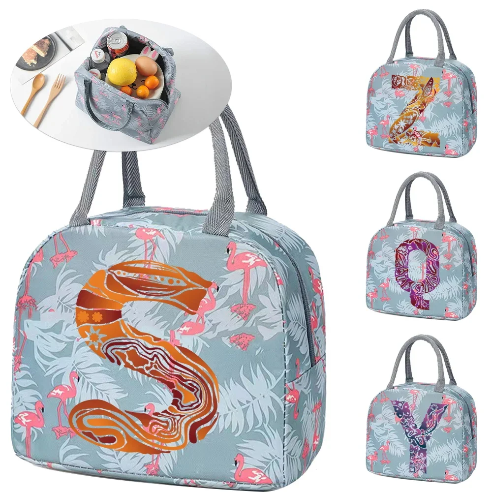 Zipper Lunch Bag for Kids Design Blue Flamingo Color Lunch Box Microwave Safe Dinner Box Printing Engrave Image