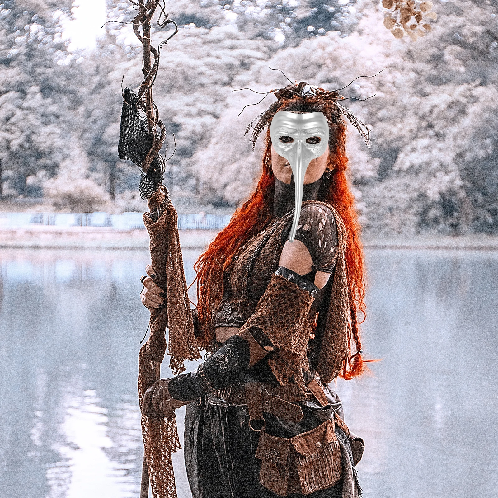 

Long Nose Silver Halloween Masquerade Party Prop Masks for Men Masquerade Mask Prop Women Costume Accessories Photo Props