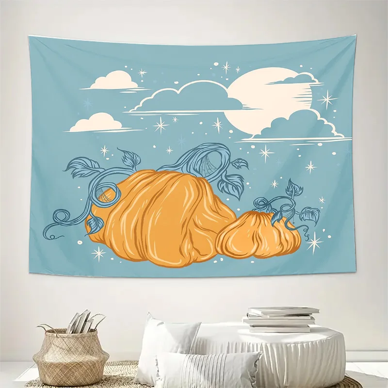 Boho Tapestry Wall Hanging Halloween Pumpkin Decor Fall Aesthetic Room Decor Dorm Room Wall Art Nature Landscape Tapestry Cozy H