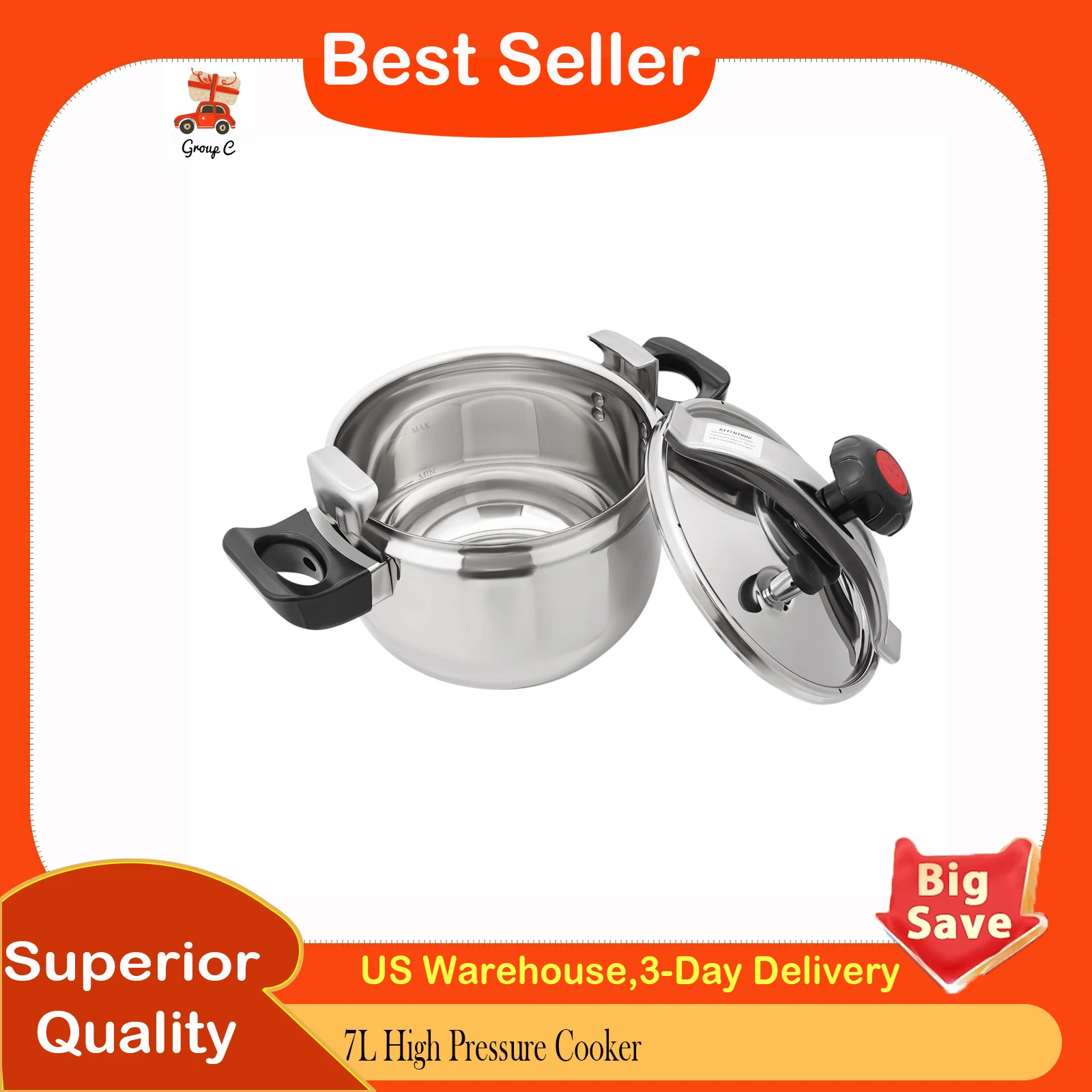 

Высокоскороварка 7 л, кастрюля из нержавеющей стали 201, большой семейный размер диаметром 24 см для приготовления пищи, приготовления на пару, консервирования